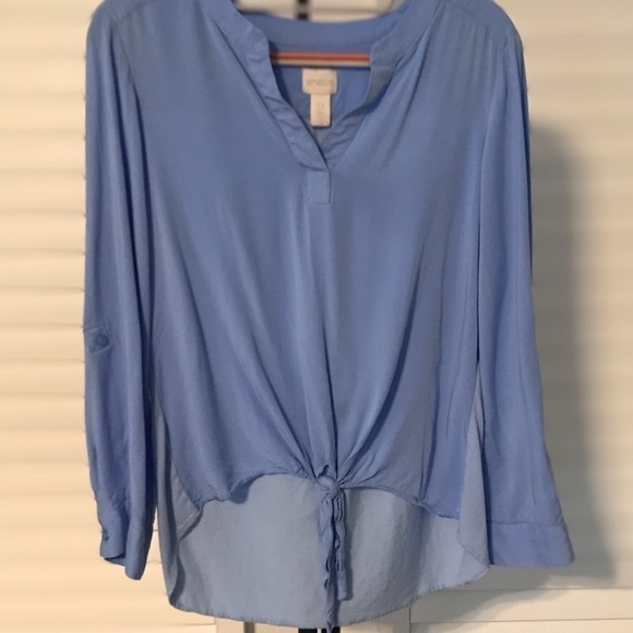 Chico's blue v-neck blouse w/front knot, S - Picture 1 of 4
